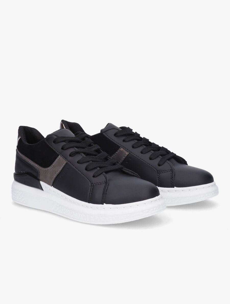 Sneakers bi-matière à détail métallique - Noir - 4