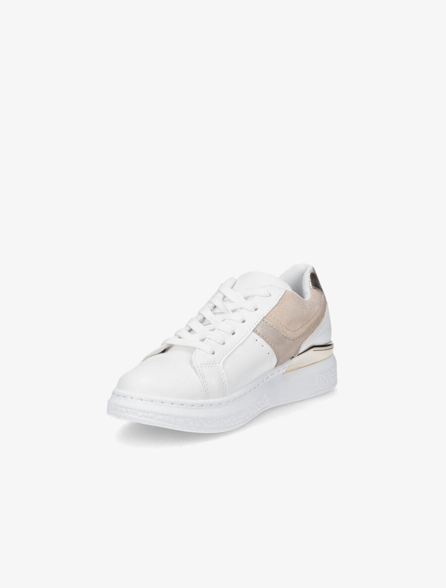 Sneakers bi-matière à détail métallique - Or - 3
