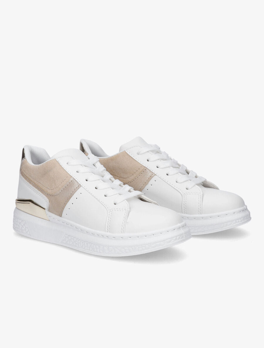 Sneakers bi-matière à détail métallique - Or - 4