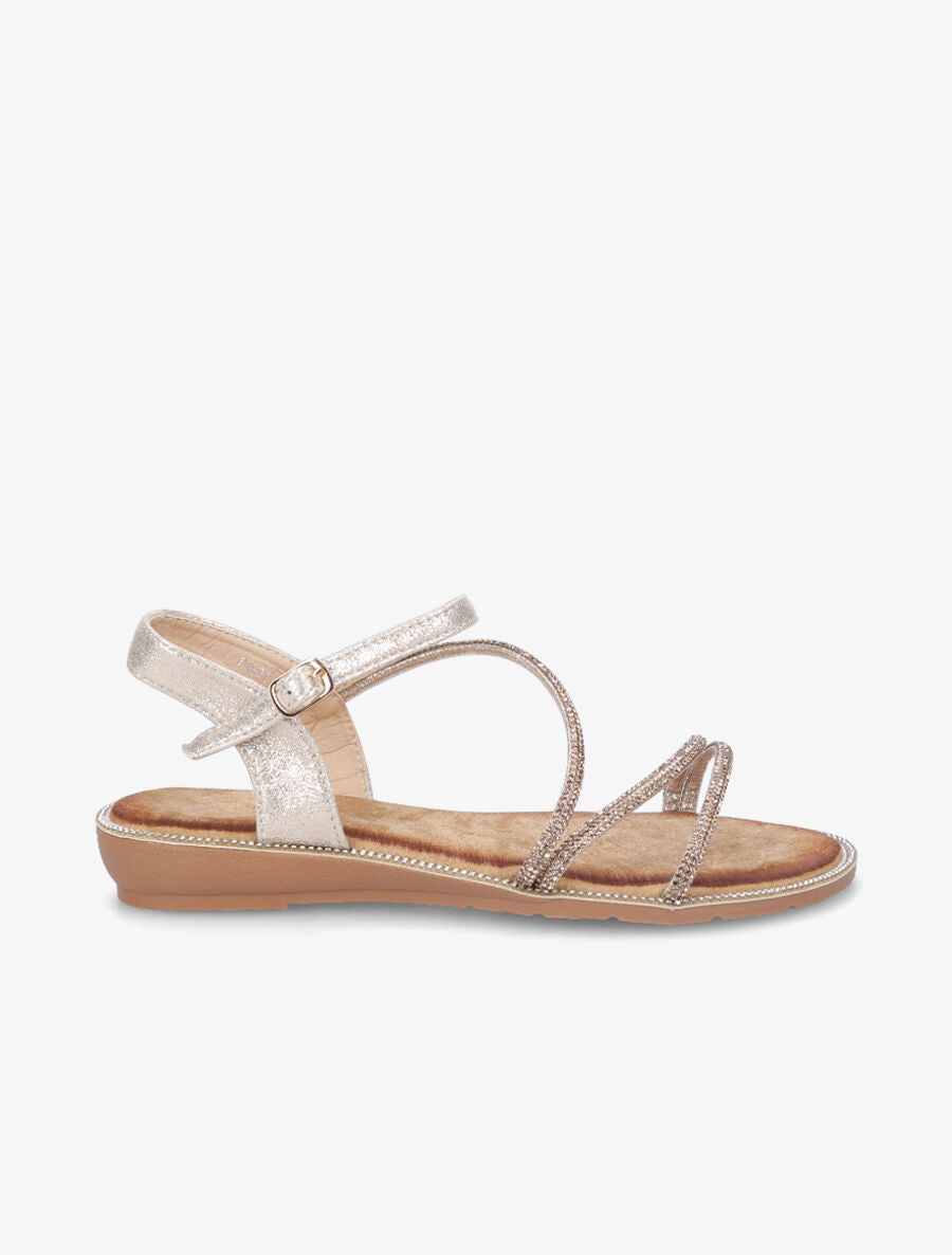 Nu-pieds à semelle et brides ornées de strass - Or - 1