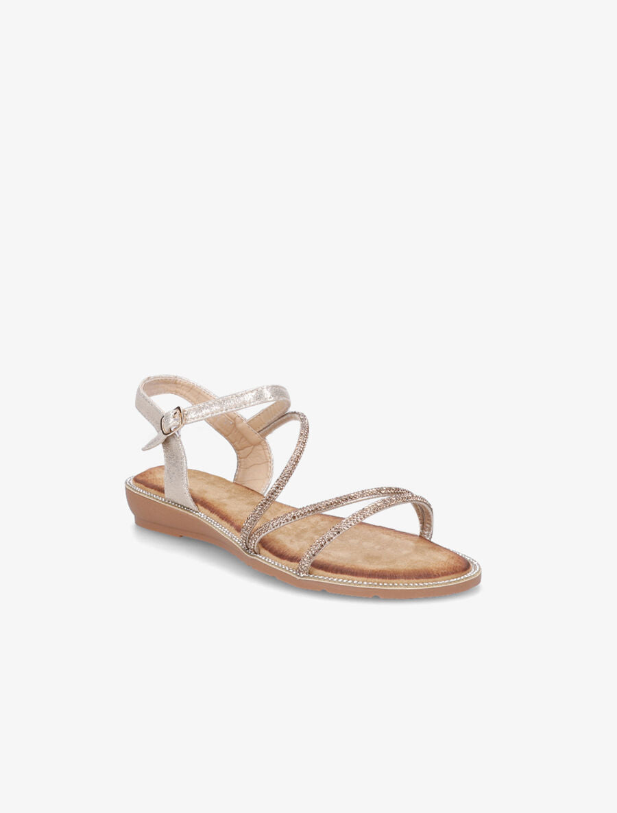 Nu-pieds à semelle et brides ornées de strass - Or - 2