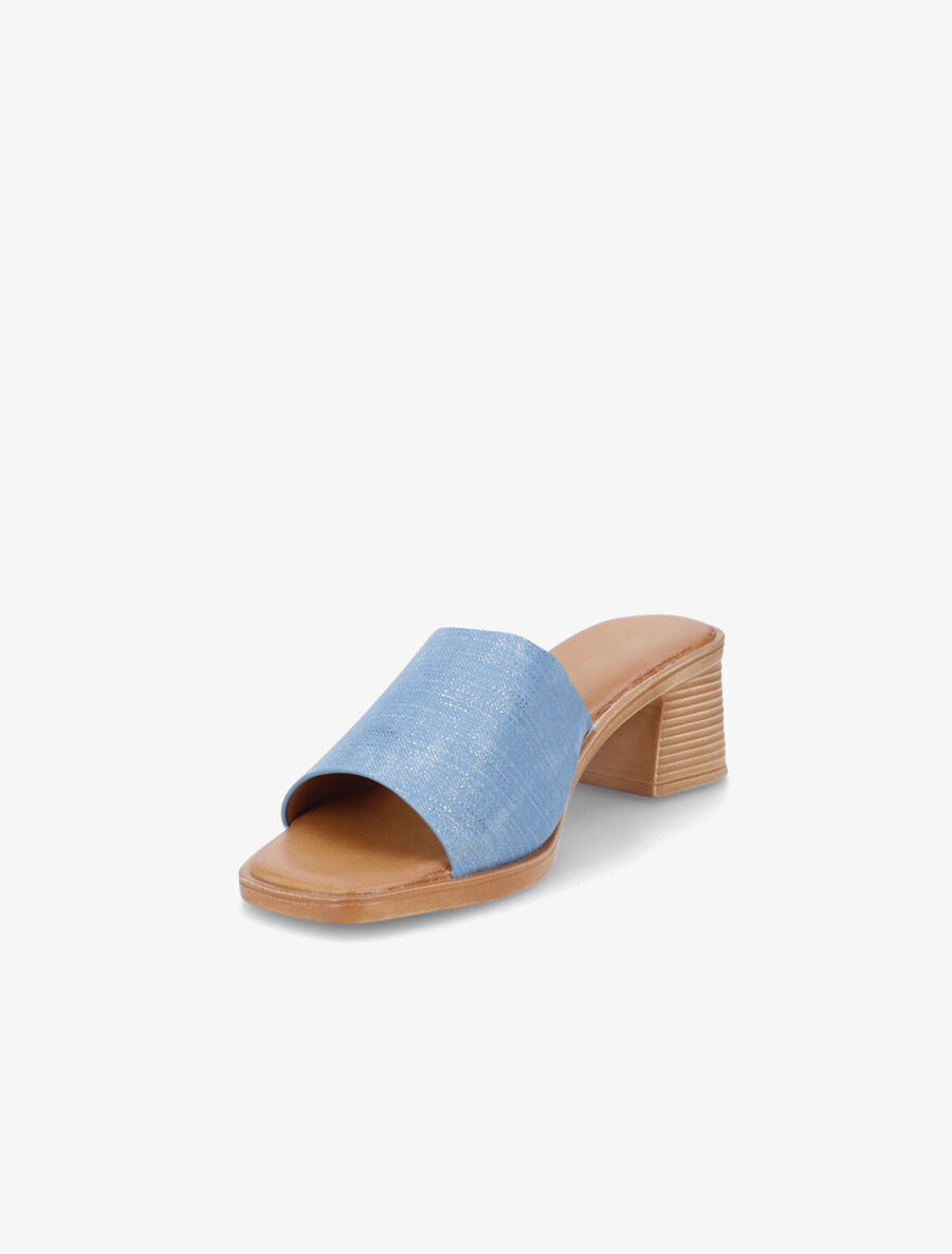 Mules en simili effet toile - Bleu - 3