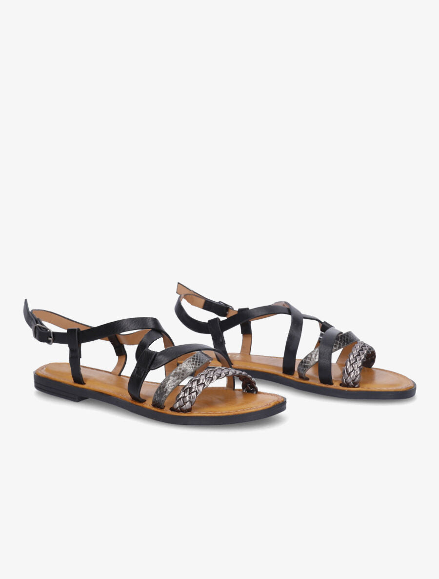 Nu-pieds croisés à tresse - Noir - 4