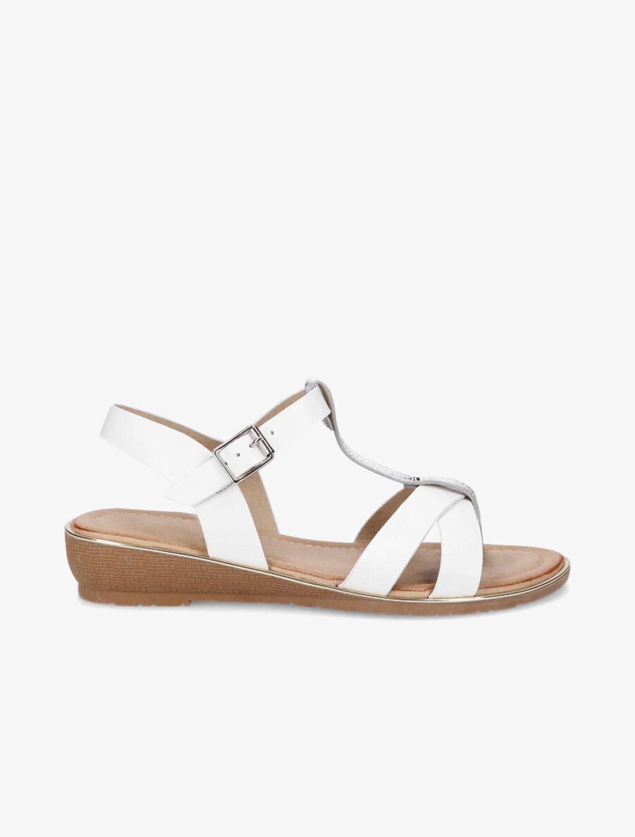 Sandales semi-compensées à bride en T - Blanc - 1