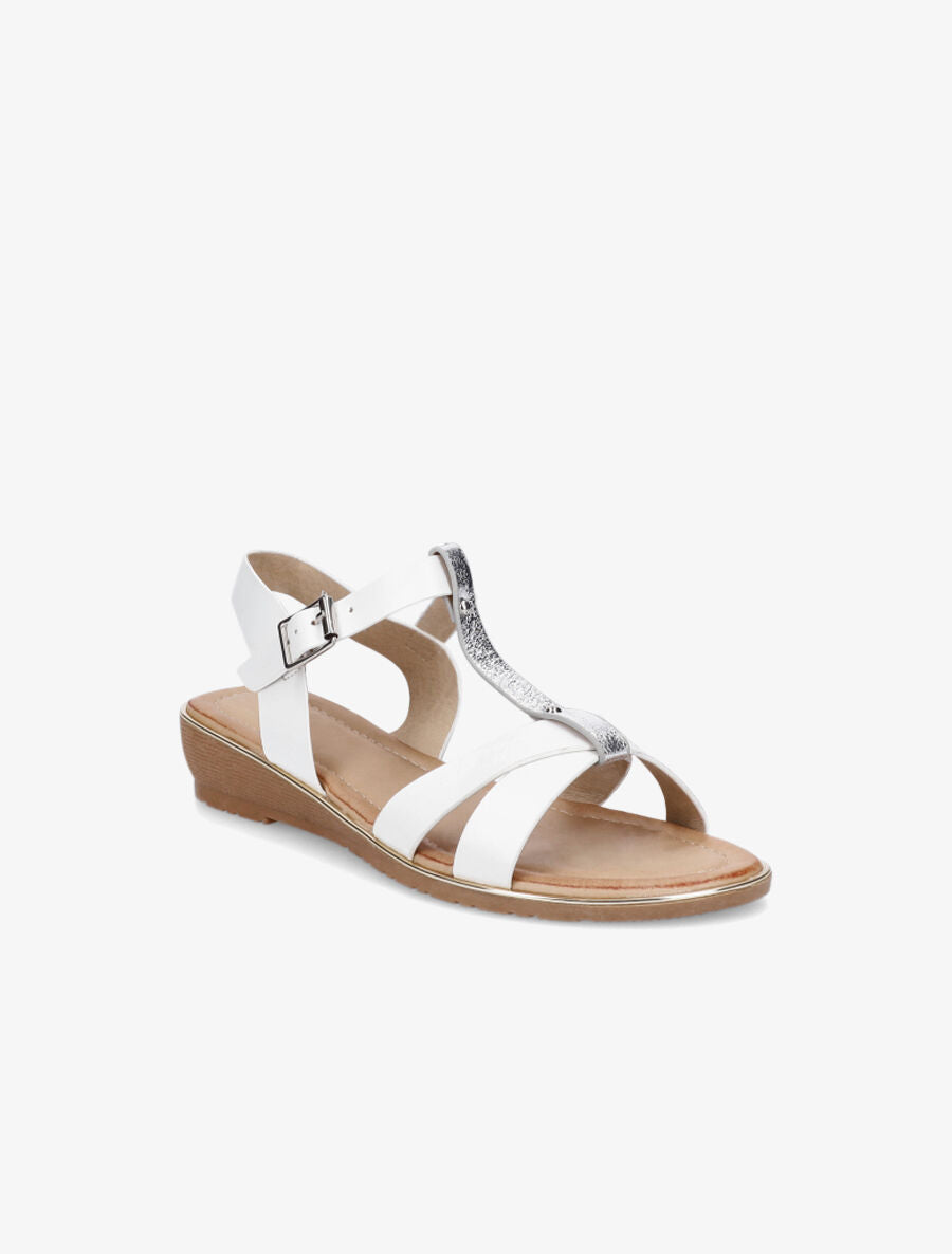 Sandales semi-compensées à bride en T - Blanc - 2