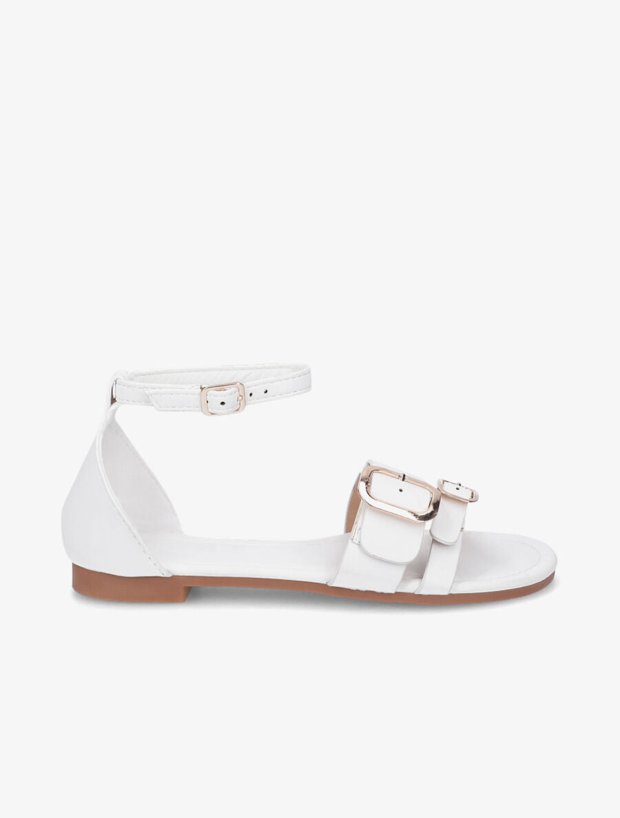Nu-pieds en simili double boucles - Blanc - 5