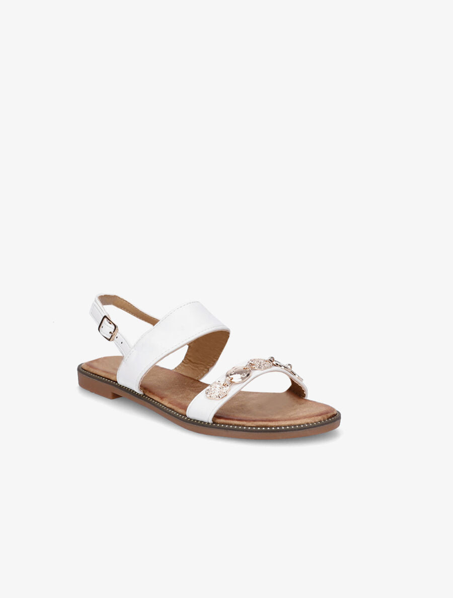 Nu-pieds en simili à empiècement bijoux - Blanc - 2