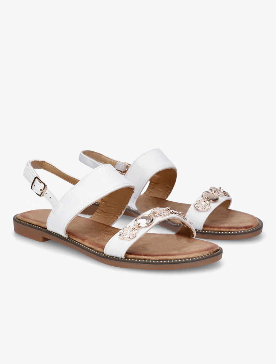 Nu-pieds en simili à empiècement bijoux - Blanc - 4