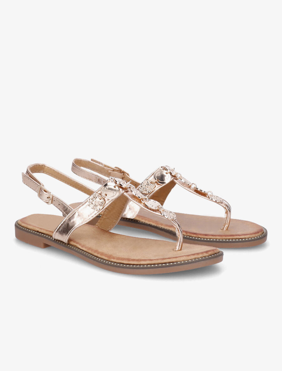 Nu-pieds à bride en T à détail bijoux - Rose gold - 4