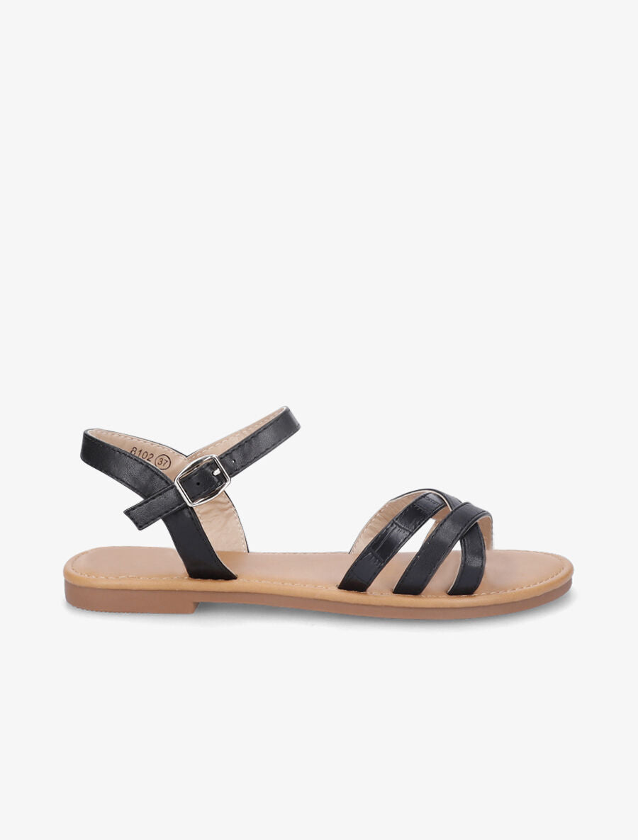 Nu-pieds en simili à bride effet croco - Noir - 1