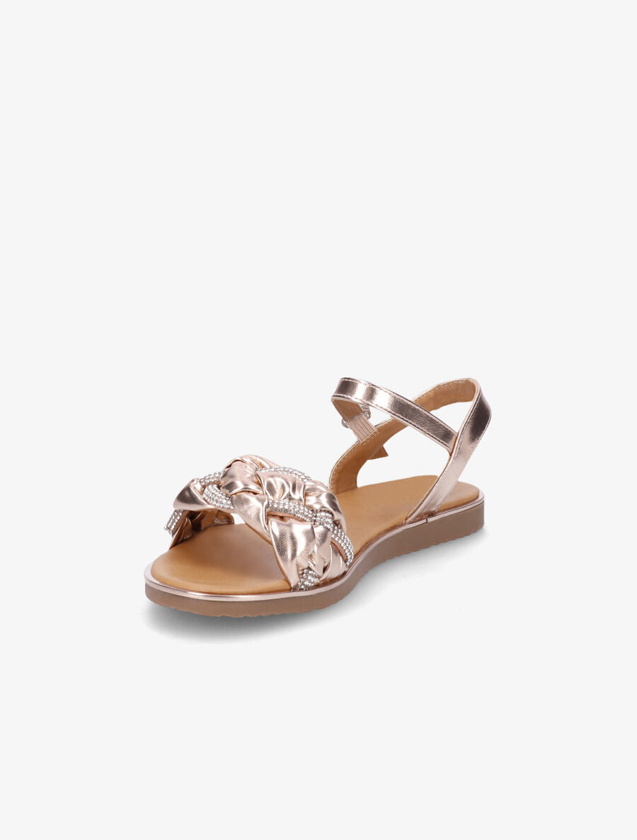 Nu-pieds en simili à bride tressée ornée de strass - Rose gold - 3