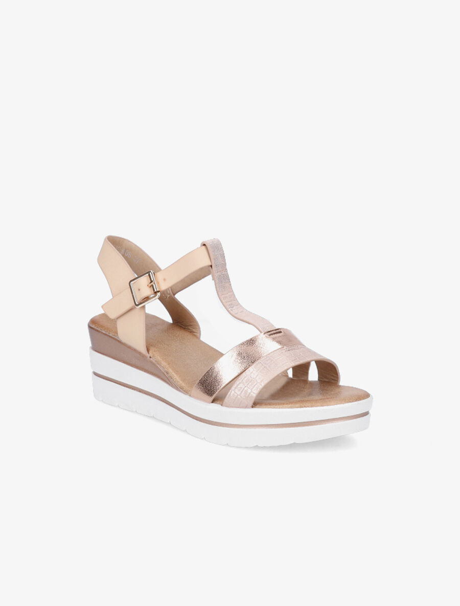 Sandales compensées en simili - Rose gold - 2