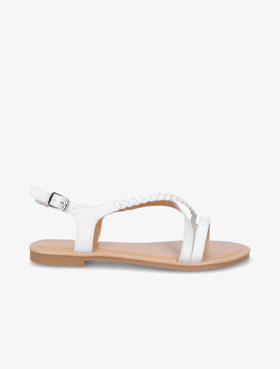 Nu-pieds en simili à bride tressée - Blanc - 6