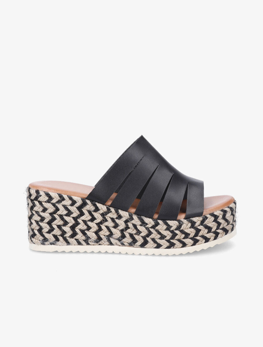 Mules compensées ajourées en simili - Noir - 1