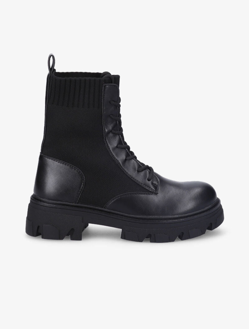 Bottines en simili à semelle crantée - Noir - 2