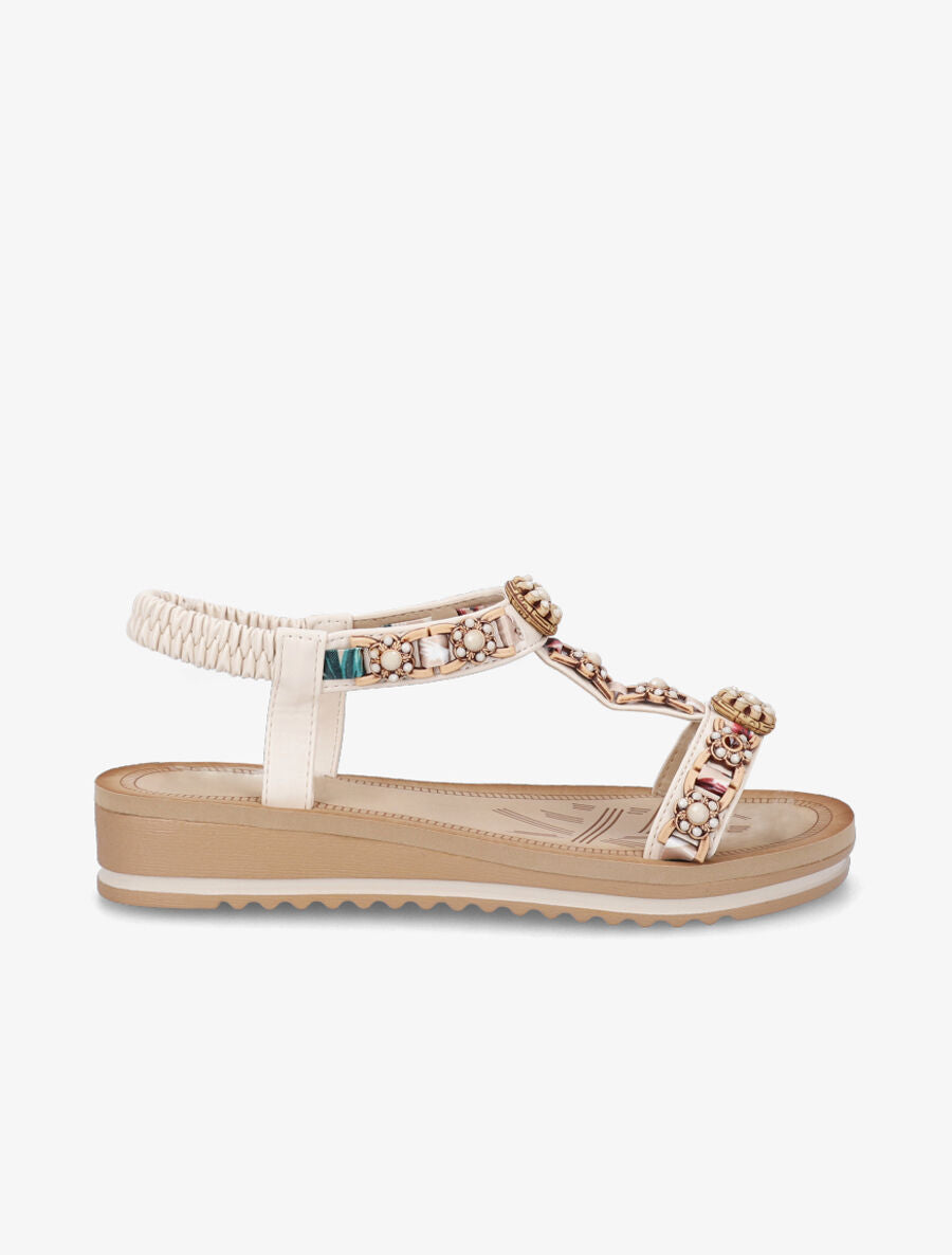 Nu-pieds fleurs en perles - Beige - 5