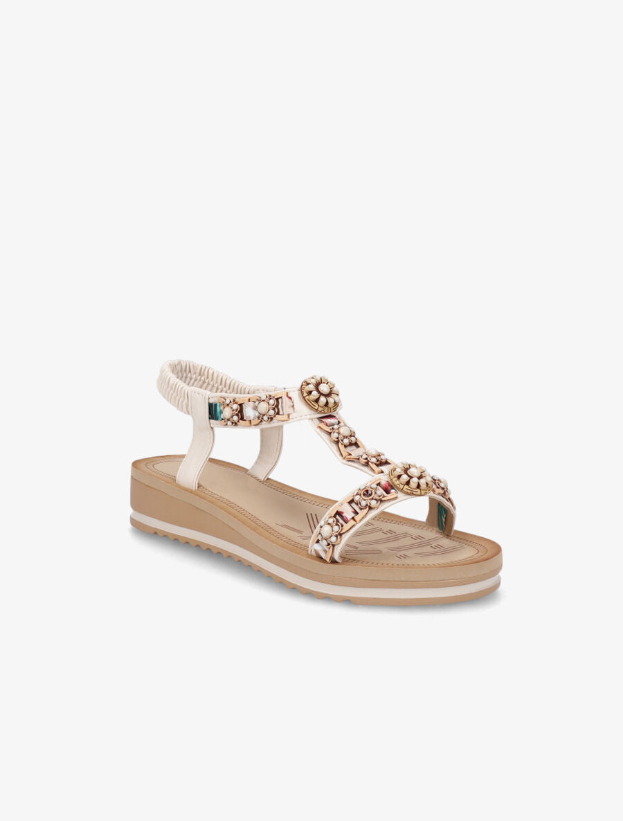Nu-pieds fleurs en perles - Beige - 2