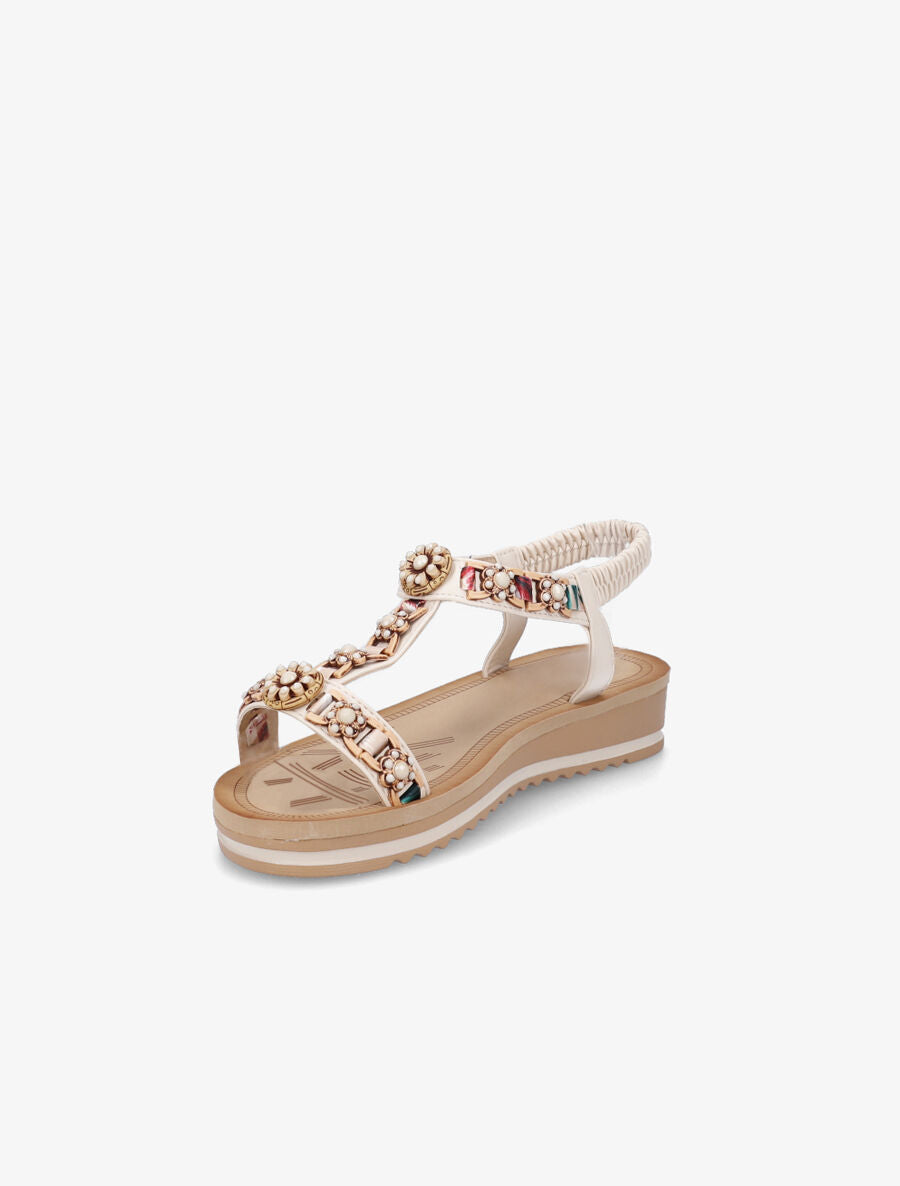 Nu-pieds fleurs en perles - Beige - 3