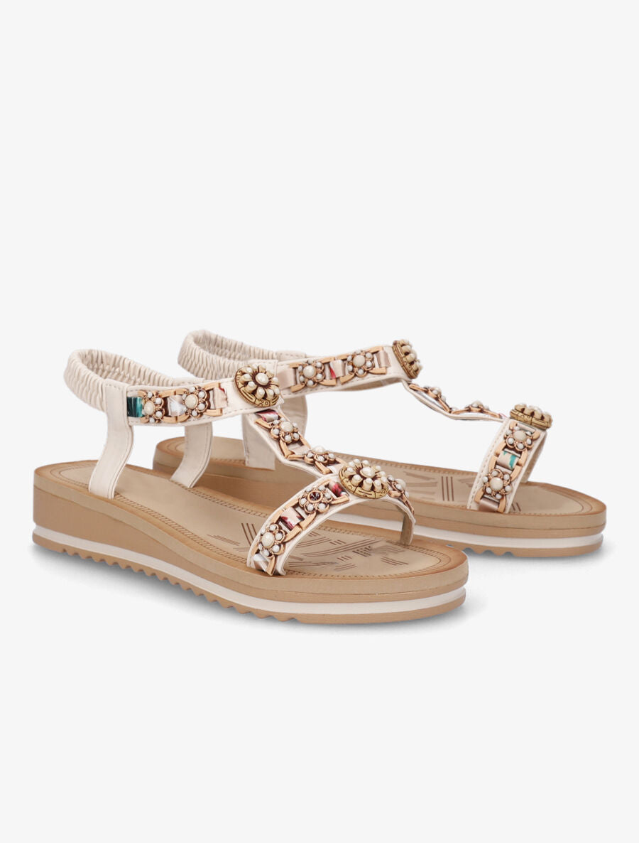 Nu-pieds fleurs en perles - Beige - 4