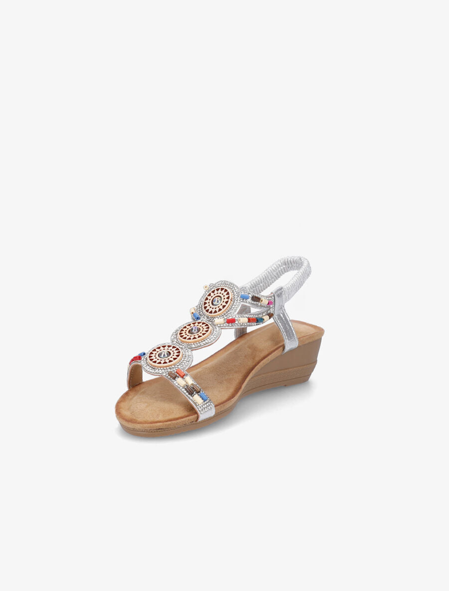 Sandales compensées à strass et perles - Argent - 3