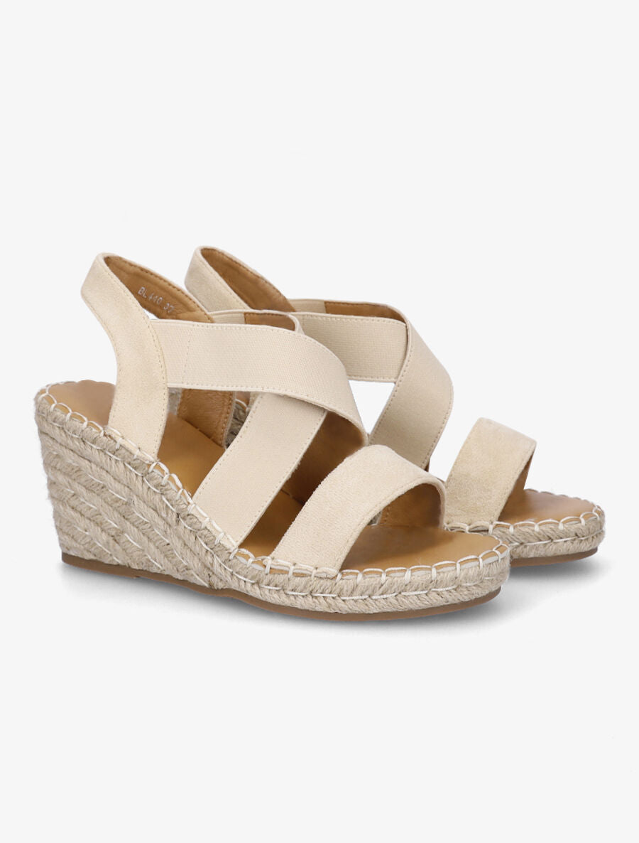 Sandales compensées élastiquées en suédine - Beige - 4