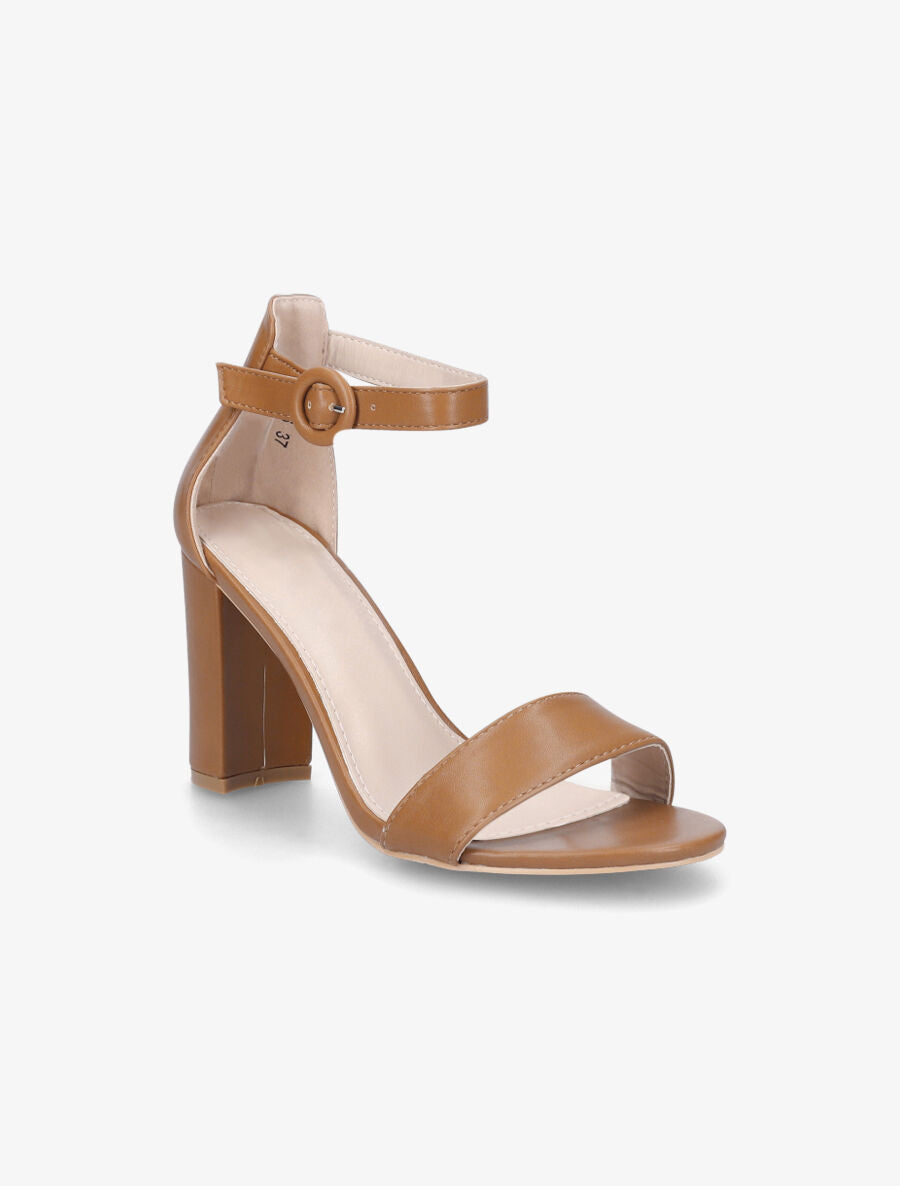 Sandales à talon haut et bride - Camel - 2