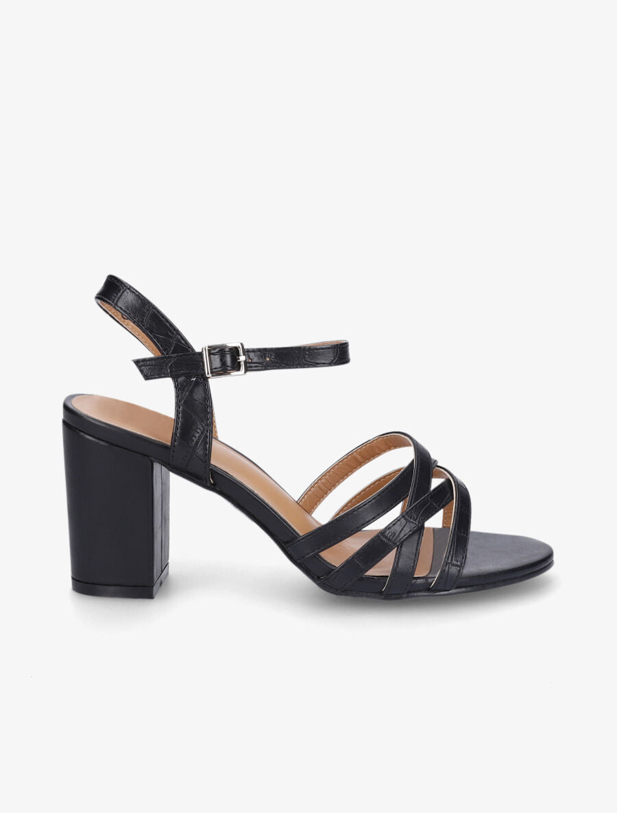 Sandales croco à talon - Noir - 5
