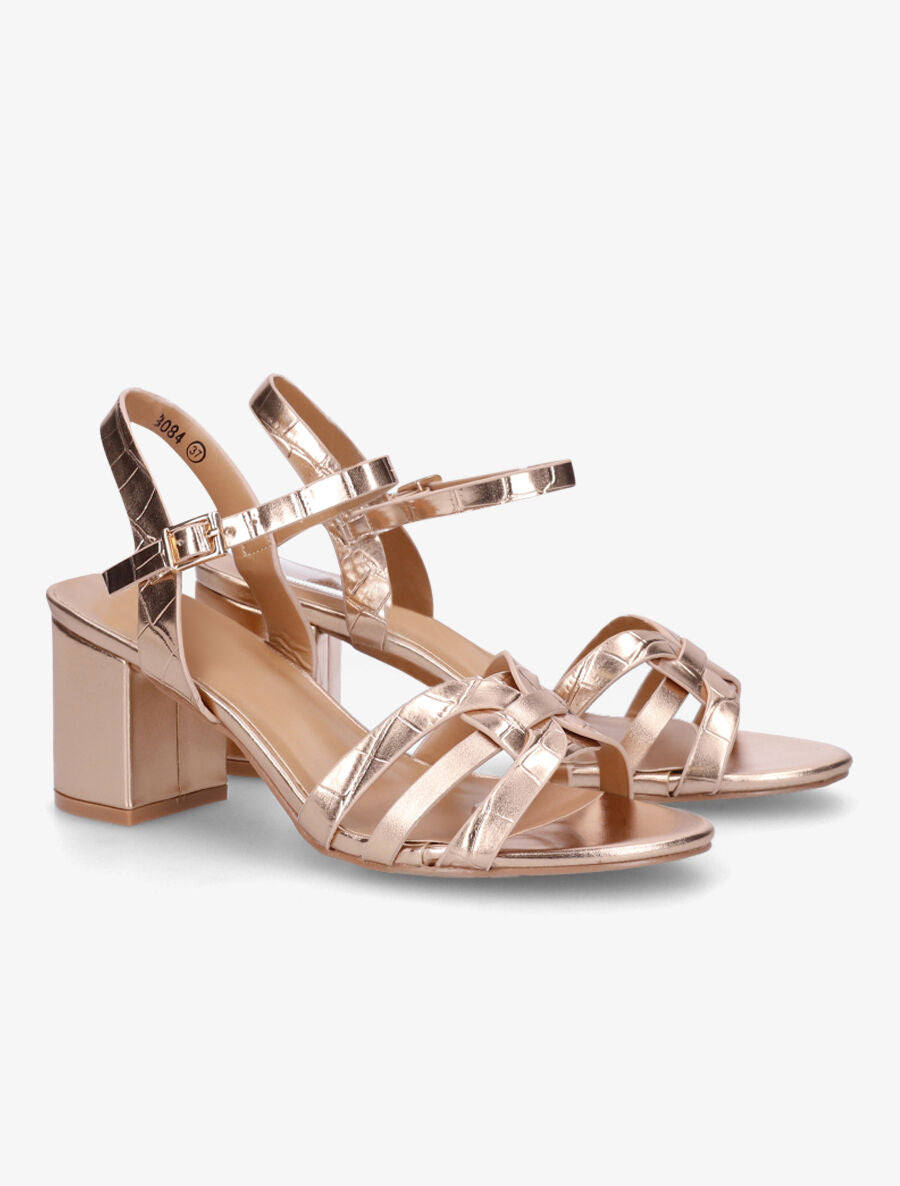 Sandales en simili effet croco - Rose gold - 4