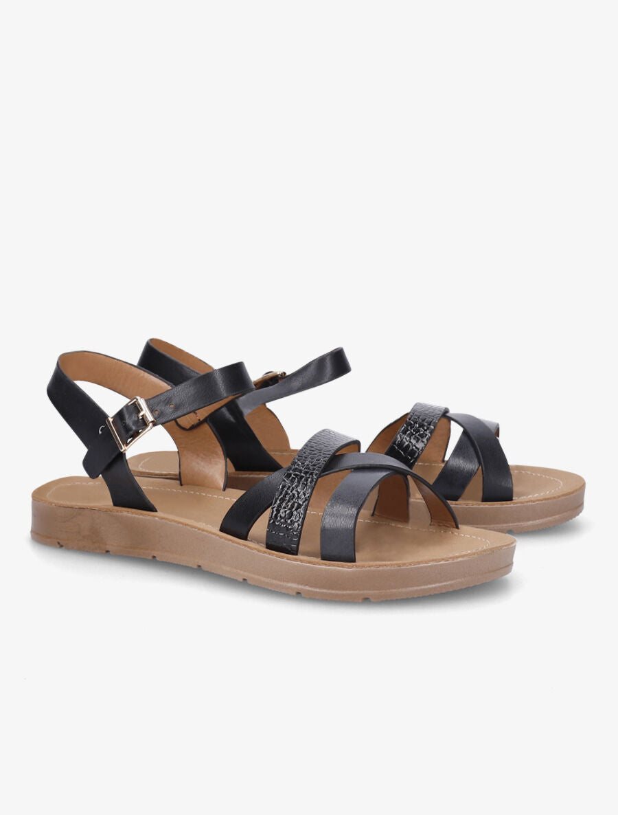 Nu-pieds en simili à brides irisées et python - Noir - 4