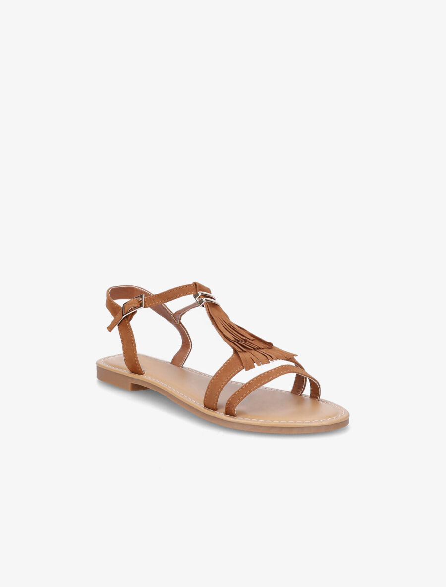 Nu-pieds à franges - Camel - 2