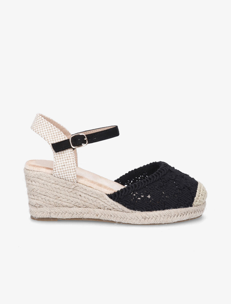 Sandales compensées bi-matière style espadrilles - Noir - 5