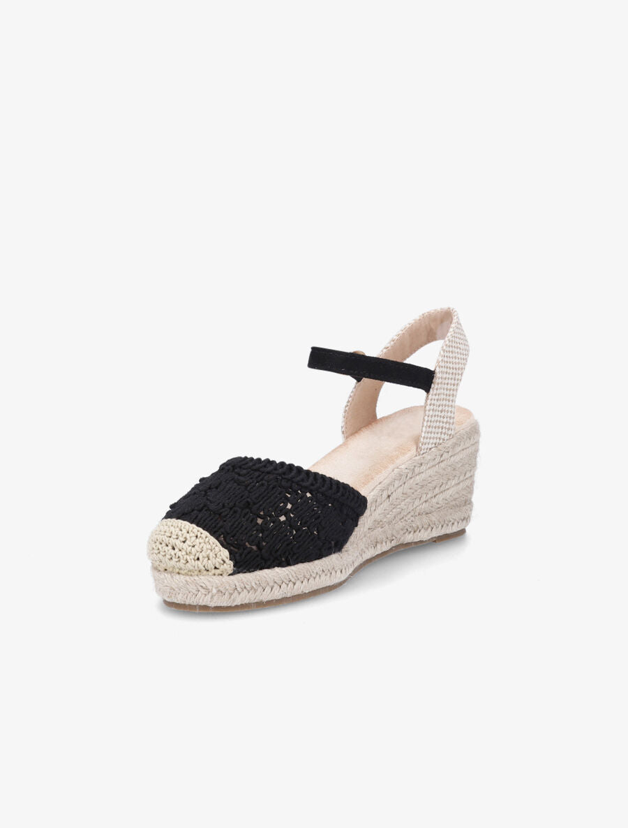 Sandales compensées bi-matière style espadrilles - Noir - 3