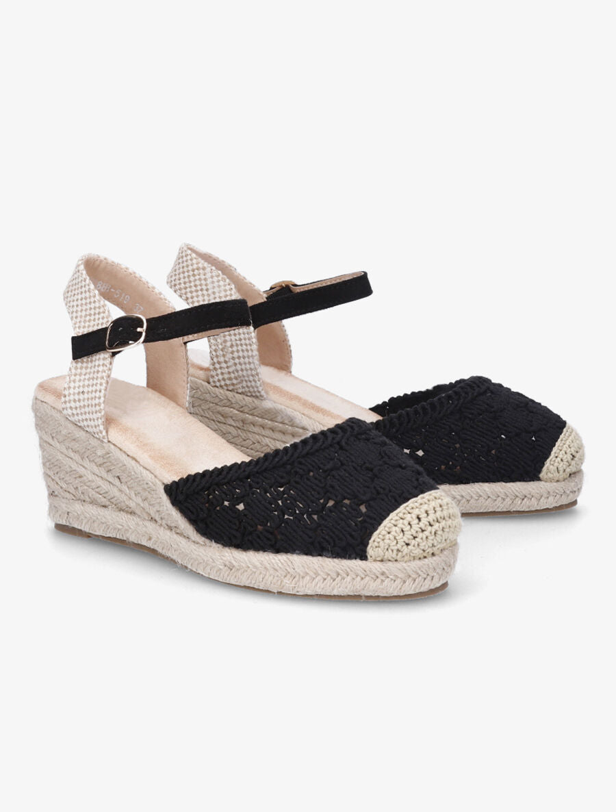 Sandales compensées bi-matière style espadrilles - Noir - 4
