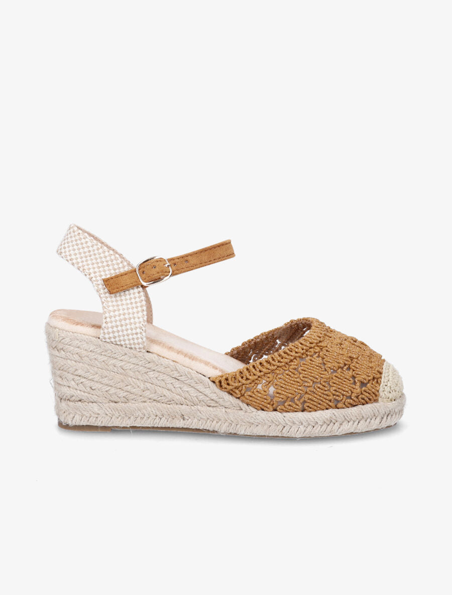 Sandales compensées bi-matière style espadrilles - Camel - 5