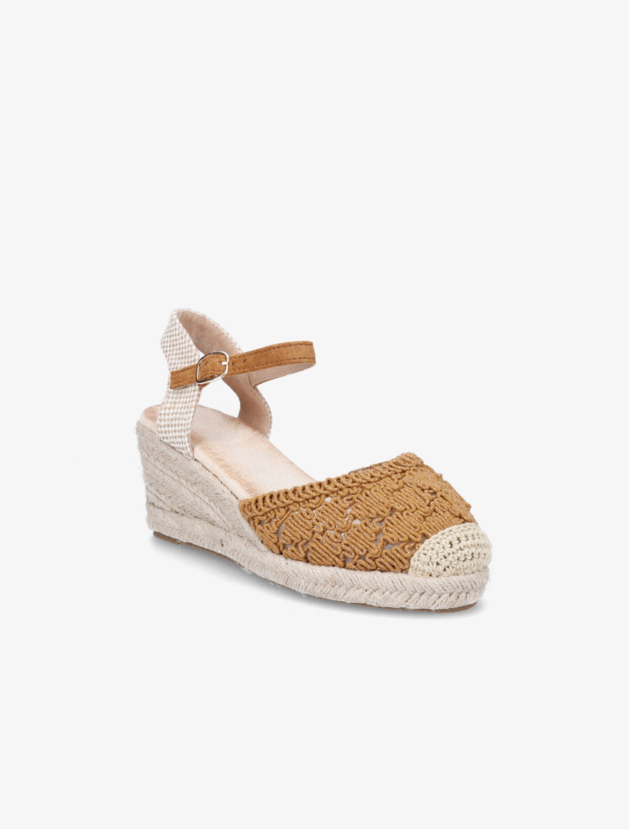 Sandales compensées bi-matière style espadrilles - Camel - 2