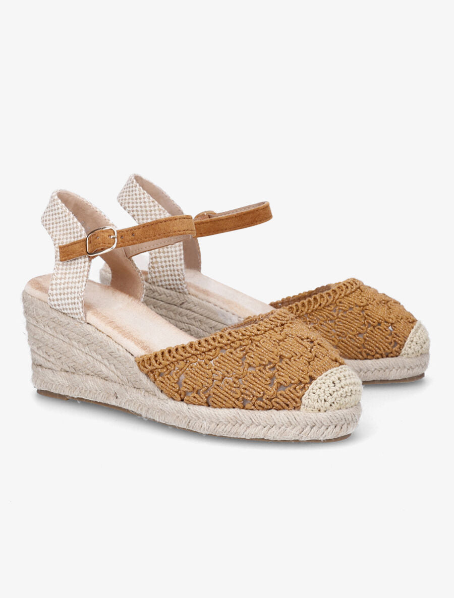 Sandales compensées bi-matière style espadrilles - Camel - 4