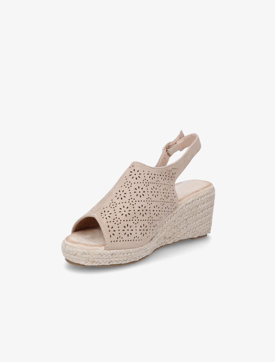 Sandales compensées en suédine ajourée - Beige - 3