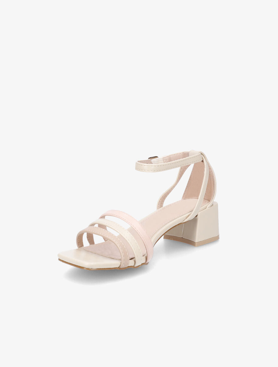 Sandales en simili à ganses colorées - Beige - 3