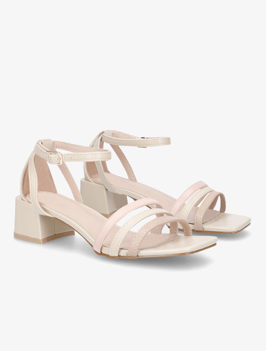 Sandales en simili à ganses colorées - Beige - 4