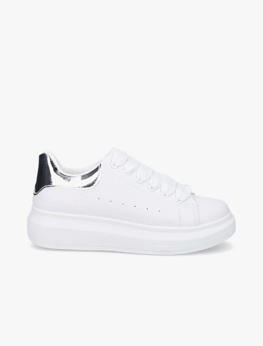 Sneakers à contrefort contrastant et lacets larges - Argent - 1