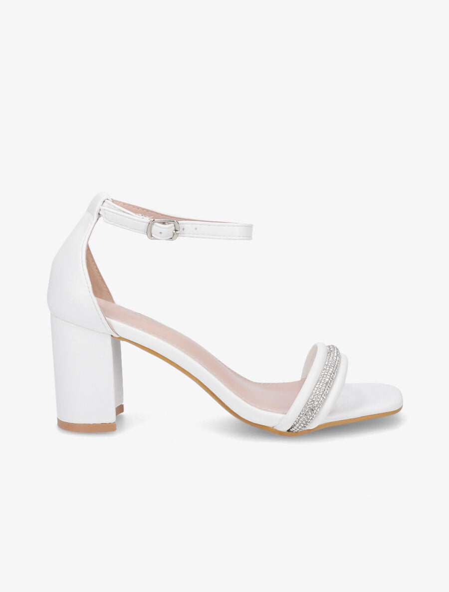 Sandales en simili à talon et brides avec strass - Blanc - 1