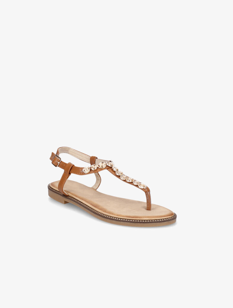 Nu-pieds en simili et bijoux en tourbillons - Camel - 2