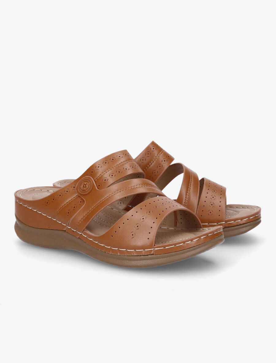 Claquettes compensées ajourées - Camel - 4