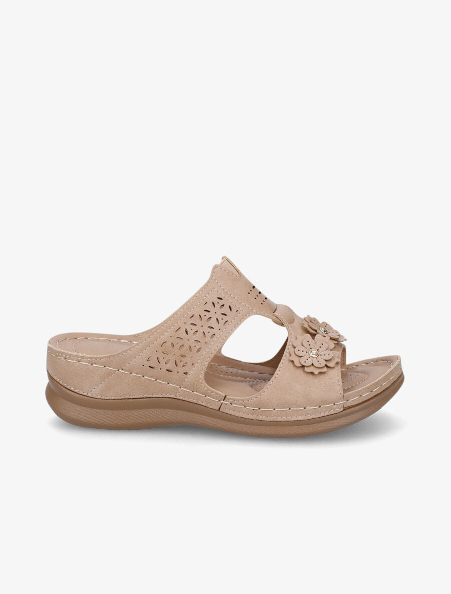 Mules compensées à fleurs - Beige - 5