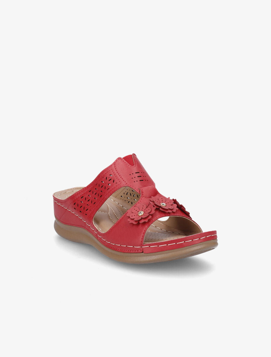 Mules compensées à fleurs - Rouge - 2