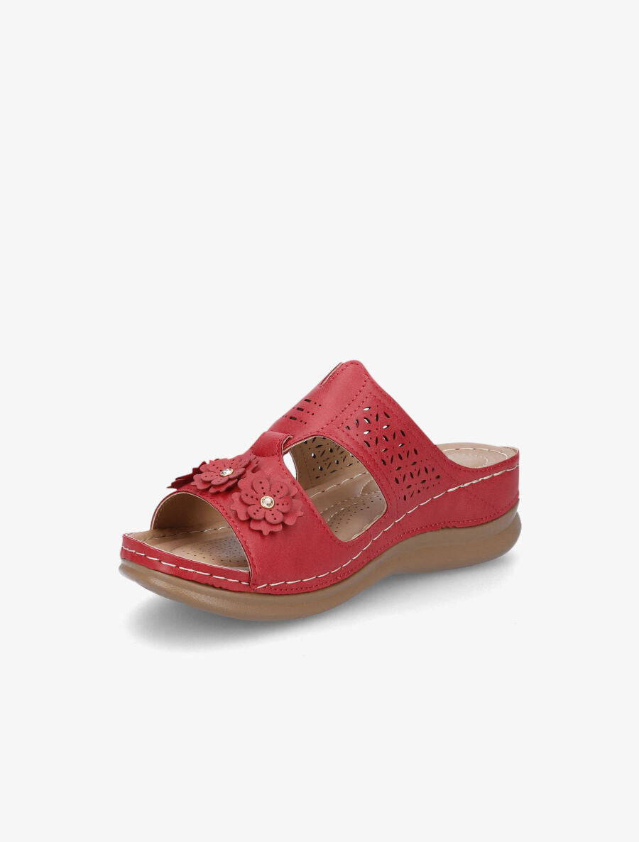 Mules compensées à fleurs - Rouge - 3