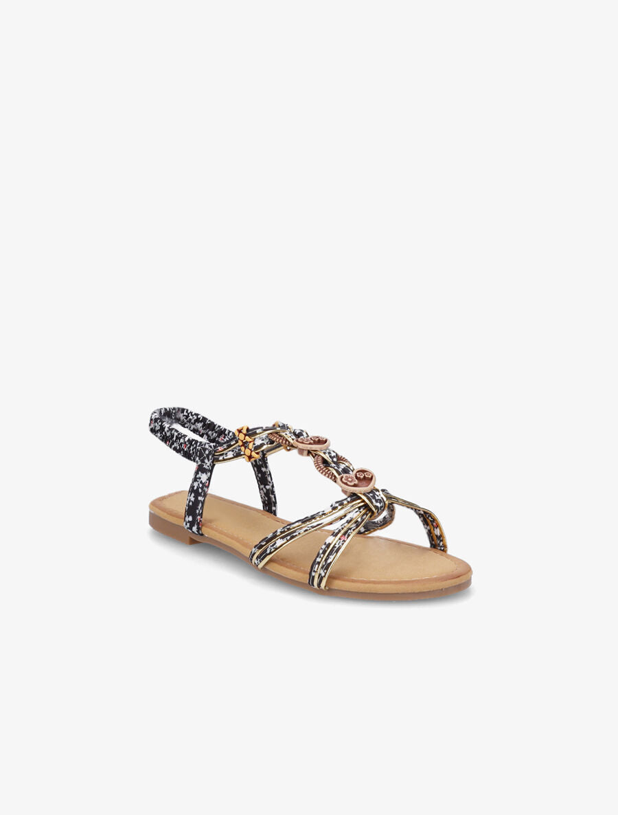 Nu-pieds imprimés et bijoux en bois - Noir - 2