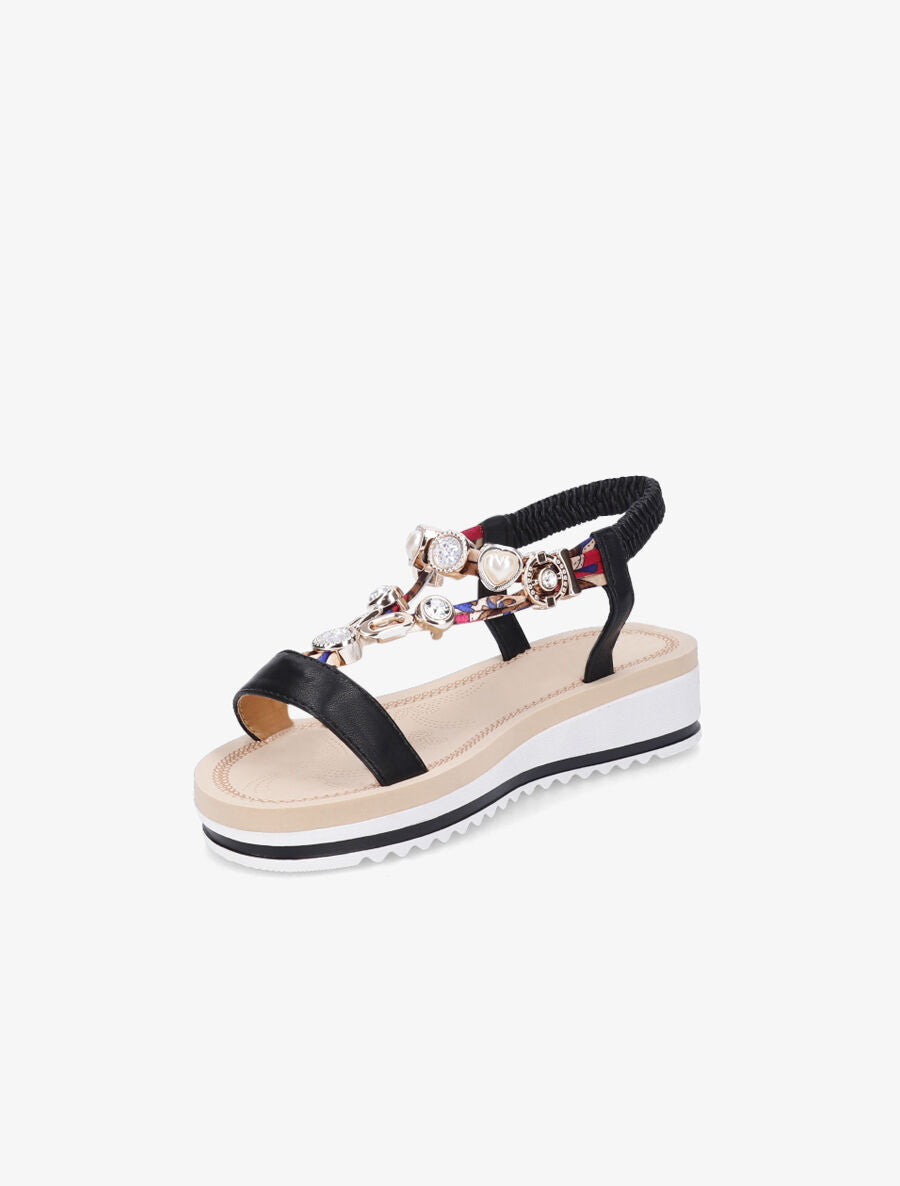 Nu-pieds en simili imprimés et détail bijoux - Noir - 3