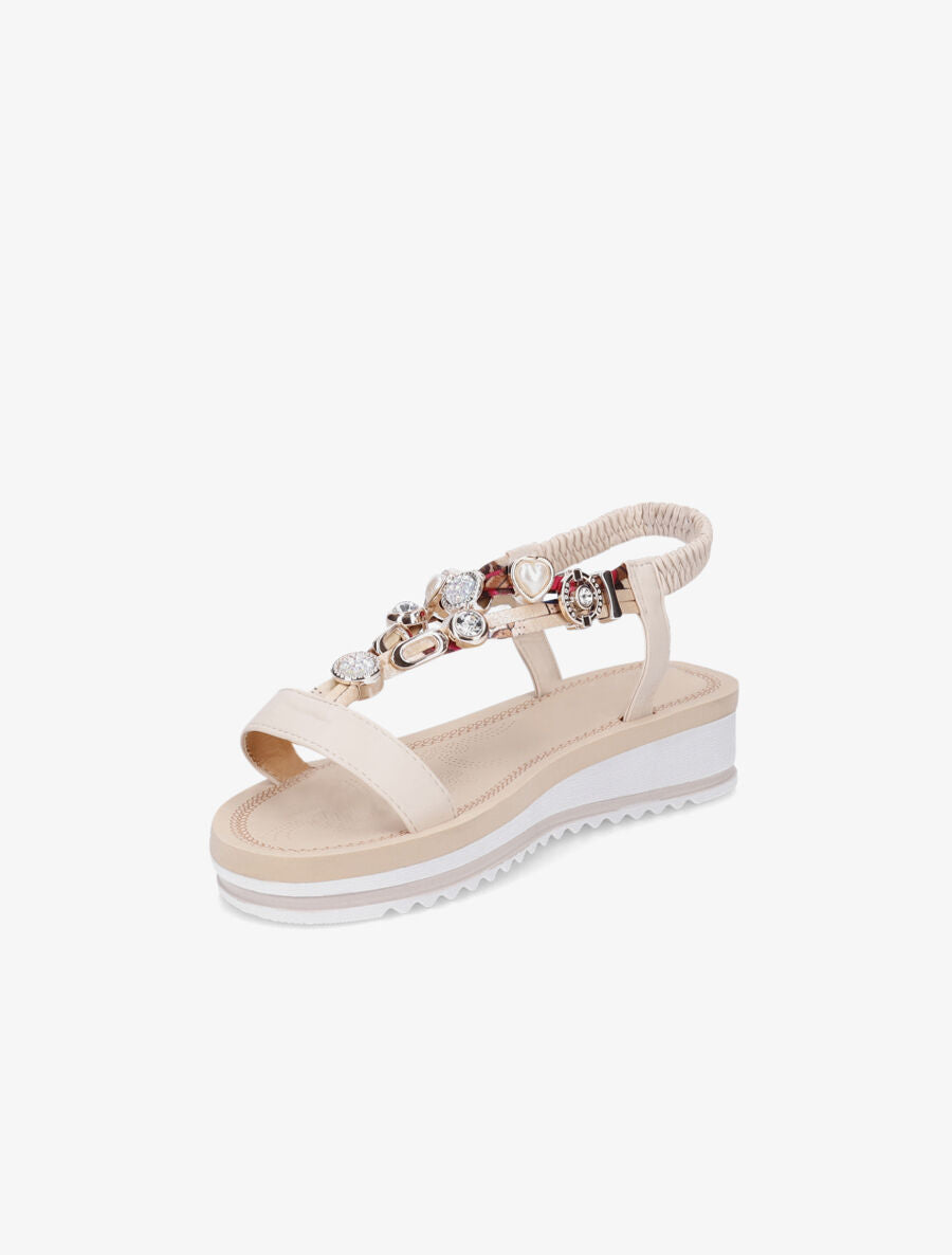 Nu-pieds en simili imprimés et détail bijoux - Beige - 3
