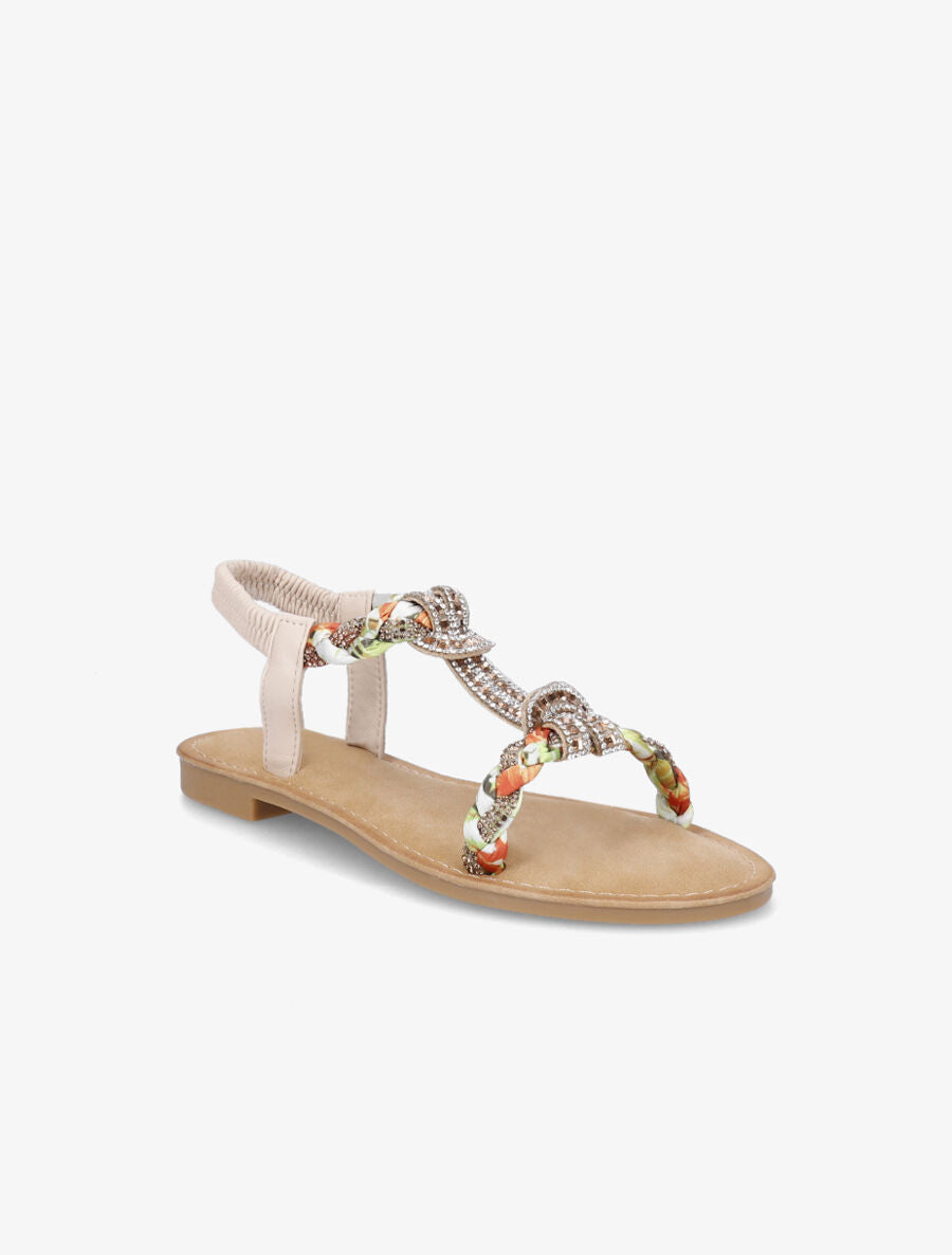 Nu-pieds en T à empiècement strass - Beige - 2
